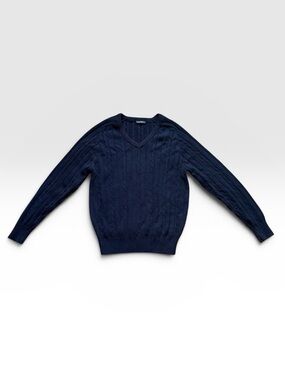 Brandy Melville Navy Blue Cable Knit V-Neck Sweater OS NWOT Cotton Blend Preppy⁠